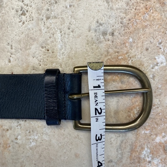 WOMEN'S GENUINE LEATHER BLACK BELT braided edges, brass like Buckle soft Size L - Picture 10 of 11